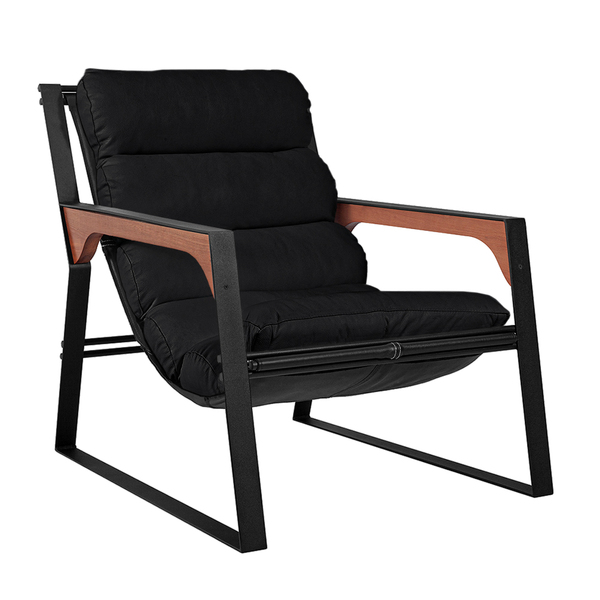 Poltrona Decorativa Base Ferro Glasgow Couro Preto G34 - Gran