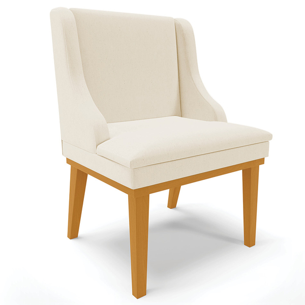 Poltrona Decorativa Base Fixa De Madeira Firenze Linho Bege/c