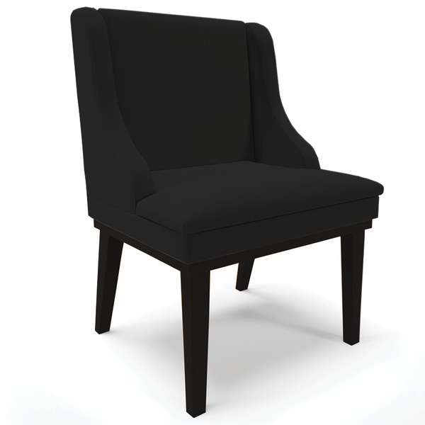 Poltrona Decorativa Base Fixa De Madeira Firenze Linho Preto