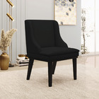 Poltrona Decorativa Base Fixa De Madeira Firenze Linho Preto