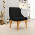 Poltrona Decorativa Base Fixa De Madeira Firenze Linho Preto/