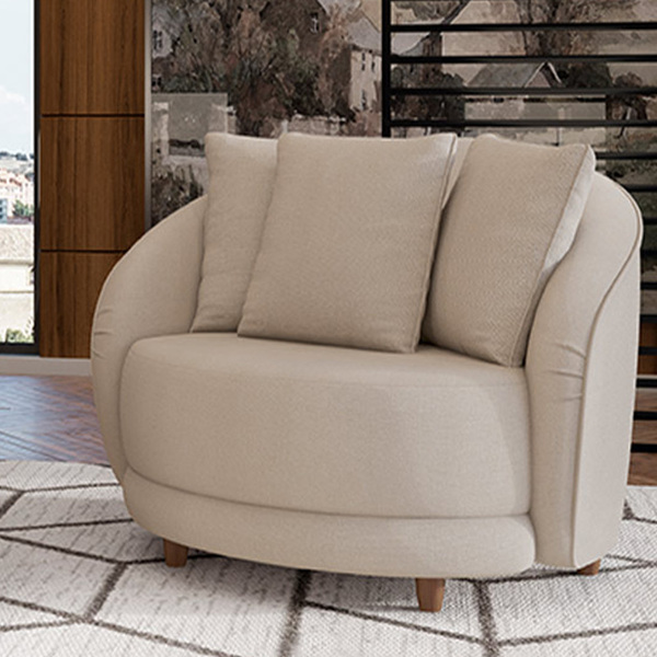 Poltrona Decorativa Base Fixa Galáxia Com Almofadas Linho Off