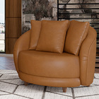 Poltrona Decorativa Base Fixa Galáxia Com Almofadas Pu Carame