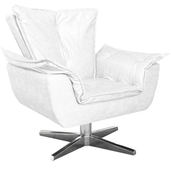 Poltrona Decorativa Base Giratória Cromada Charger Pu Branco
