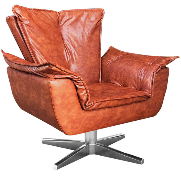 Poltrona Decorativa Base Giratória Cromada Charger Pu Marrom