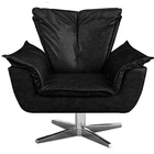 Poltrona Decorativa Base Giratória Cromada Charger Pu Preto G