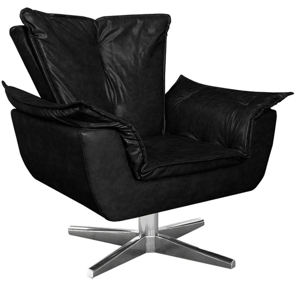 Poltrona Decorativa Base Giratória Cromada Charger Pu Preto G