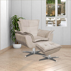 Poltrona Decorativa Base Giratória Cromada Charger Suede Bege