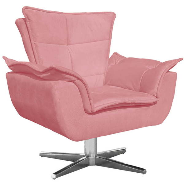 Poltrona Decorativa Base Giratória Cromada Charger Suede Rosê