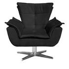 Poltrona Decorativa Base Giratória Cromada Com Puff Opla Sued