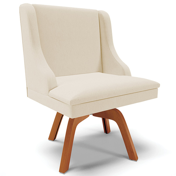 Poltrona Decorativa Base Giratória De Madeira Firenze Linho A