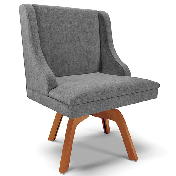 Poltrona Decorativa Base Giratória De Madeira Firenze Linho G