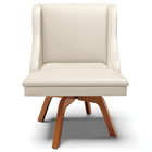 Poltrona Decorativa Base Giratória De Madeira Firenze Pu Bege