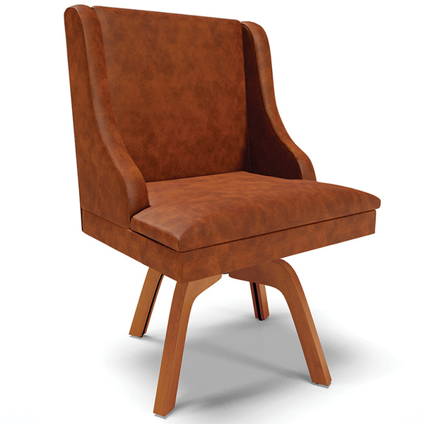 Poltrona Decorativa Base Giratória De Madeira Firenze Pu Noze