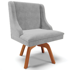 Poltrona Decorativa Base Giratória De Madeira Firenze Suede C