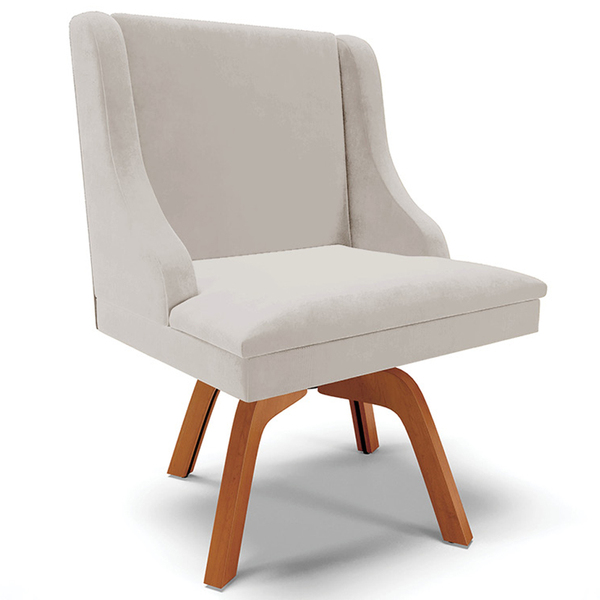 Poltrona Decorativa Base Giratória De Madeira Firenze Veludo