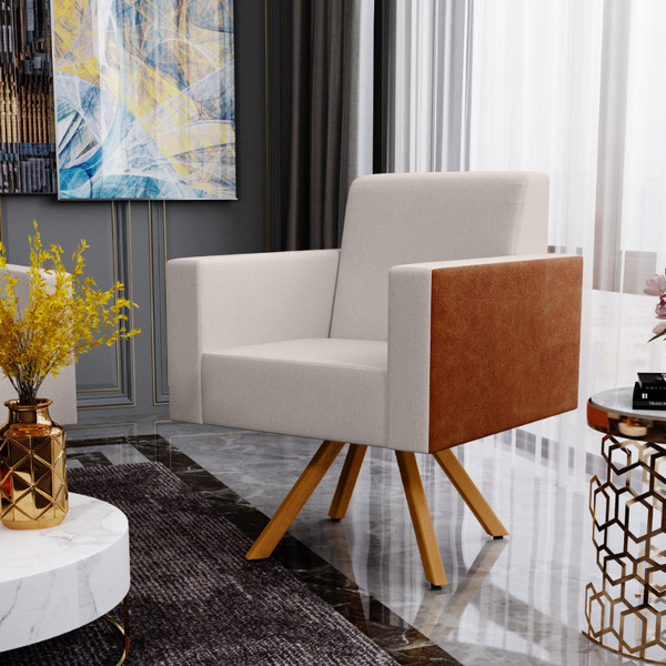 Poltrona Decorativa Base Giratória De Madeira Helô L02 Linho