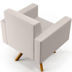 Poltrona Decorativa Base Giratória De Madeira Helô L02 Linho