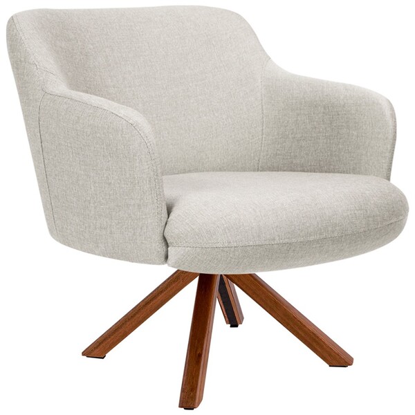 Poltrona Decorativa Base Giratória De Madeira Jade C06 Linho