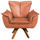 Poltrona Decorativa Base Giratória Em Madeira Charger Pu Marr