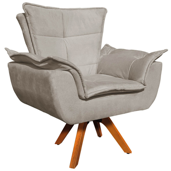 Poltrona Decorativa Base Giratória Em Madeira Charger Suede N