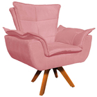 Poltrona Decorativa Base Giratória Em Madeira Charger Suede R