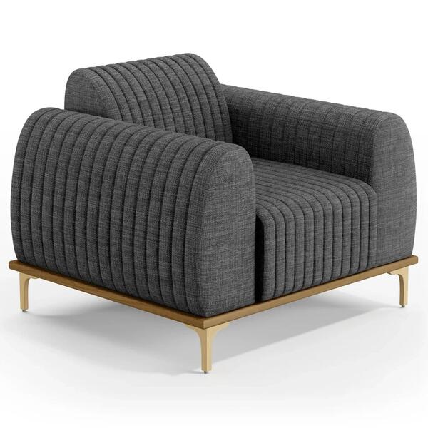 Poltrona Decorativa Base Gold Molino D06 Linho C-416 Cinza Es