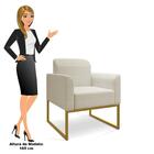 Poltrona Decorativa Base Industrial Dourada Maressa A19 Linho