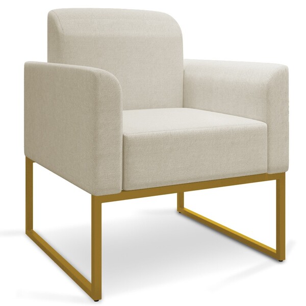 Poltrona Decorativa Base Industrial Dourada Maressa A19 Linho