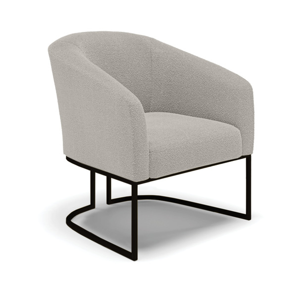 Poltrona Decorativa Base Industrial Preto Stella Bouclê Cinza