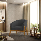 Poltrona Decorativa Base Madeira Kit 2 Stella Bouclê Grafite