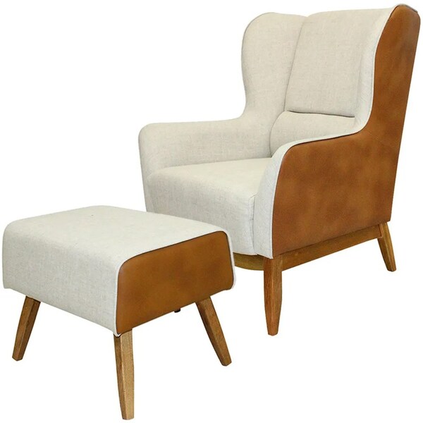 Poltrona Decorativa Base Madeira Milena E Puff Viseo B-90 Sin