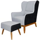 Poltrona Decorativa Base Madeira Milena E Puff Viseo Sintétic