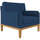 Poltrona Decorativa Base Madeira Sala De Estar Maya Veludo Az