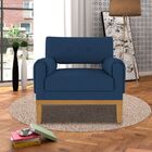 Poltrona Decorativa Base Madeira Sala De Estar Maya Veludo Az