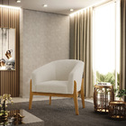Poltrona Decorativa Base Madeira Stella Bouclê Bege D03 - D'r