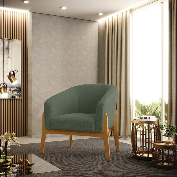 Poltrona Decorativa Base Madeira Stella Bouclê D03 - D'rossi