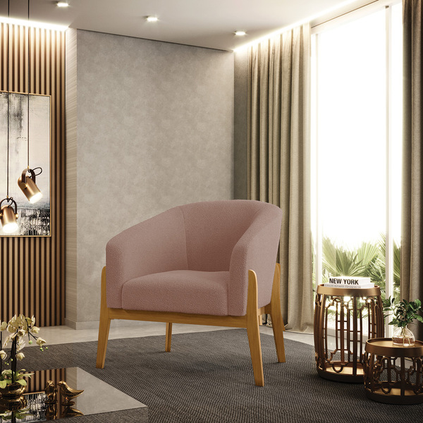 Poltrona Decorativa Base Madeira Stella Bouclê D03 - D'rossi