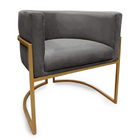 Poltrona Decorativa Base Metal Dourada Luna Veludo Cinza - Sh