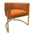 Poltrona Decorativa Base Metal Dourada Luna Veludo Terracota