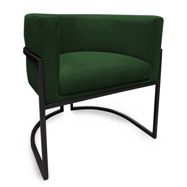 Poltrona Decorativa Base Metal Preta Luna Veludo Verde - Shee