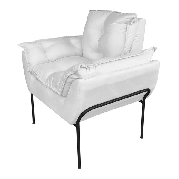 Poltrona Decorativa Base Metálica Preta Suede Branco - Vallis