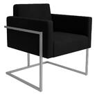 Poltrona Decorativa Bélgica Couro Preto Metal Champanhe