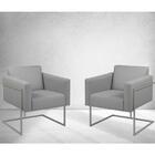 Poltrona Decorativa Bélgica Linho Cinza Claro Metal Champanhe