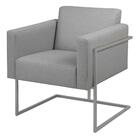 Poltrona Decorativa Bélgica Linho Cinza Claro Metal Champanhe