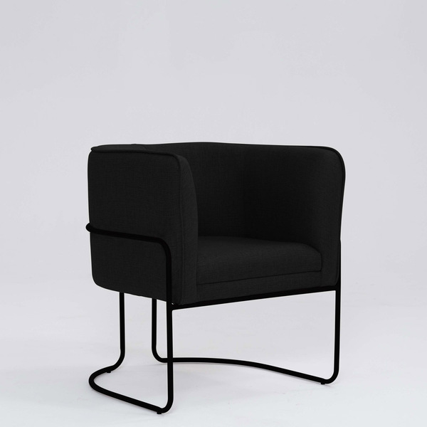 Poltrona Decorativa Belinda D07 Base Aço Linho Preto - D'rossi