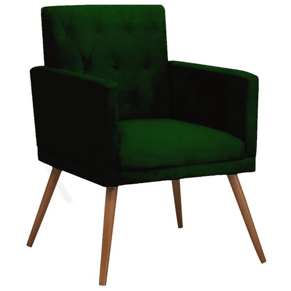 Poltrona Decorativa Bella Costura Pés Madeira Suede Verde