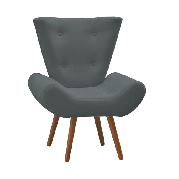 Poltrona Decorativa Bella Pés Madeira Suede Cinza
