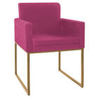 Poltrona Decorativa Bellinha Base De Ferro Dourado Suede Pink