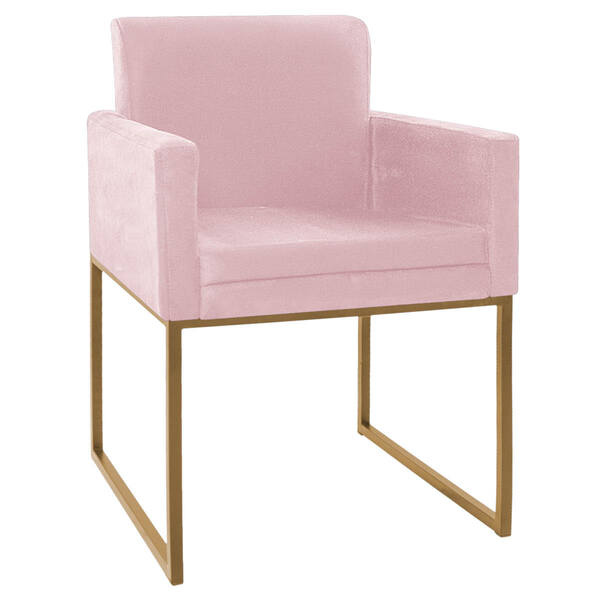 Poltrona Decorativa Bellinha Base De Ferro Dourado Suede Rosa